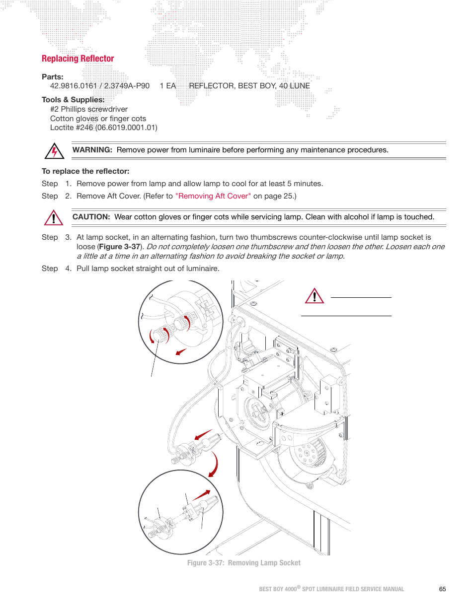 Replacing reflector | PRG Best Boy Field Service Manual User Manual | Page 73 / 120