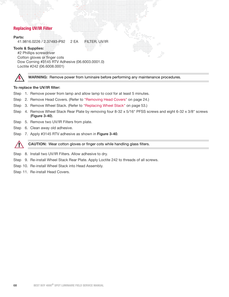 Replacing uv/ir filter | PRG Best Boy Field Service Manual User Manual | Page 76 / 120