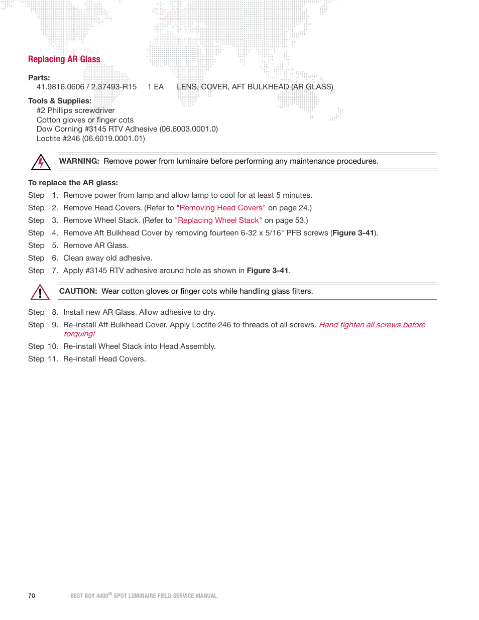 Replacing ar glass | PRG Best Boy Field Service Manual User Manual | Page 78 / 120