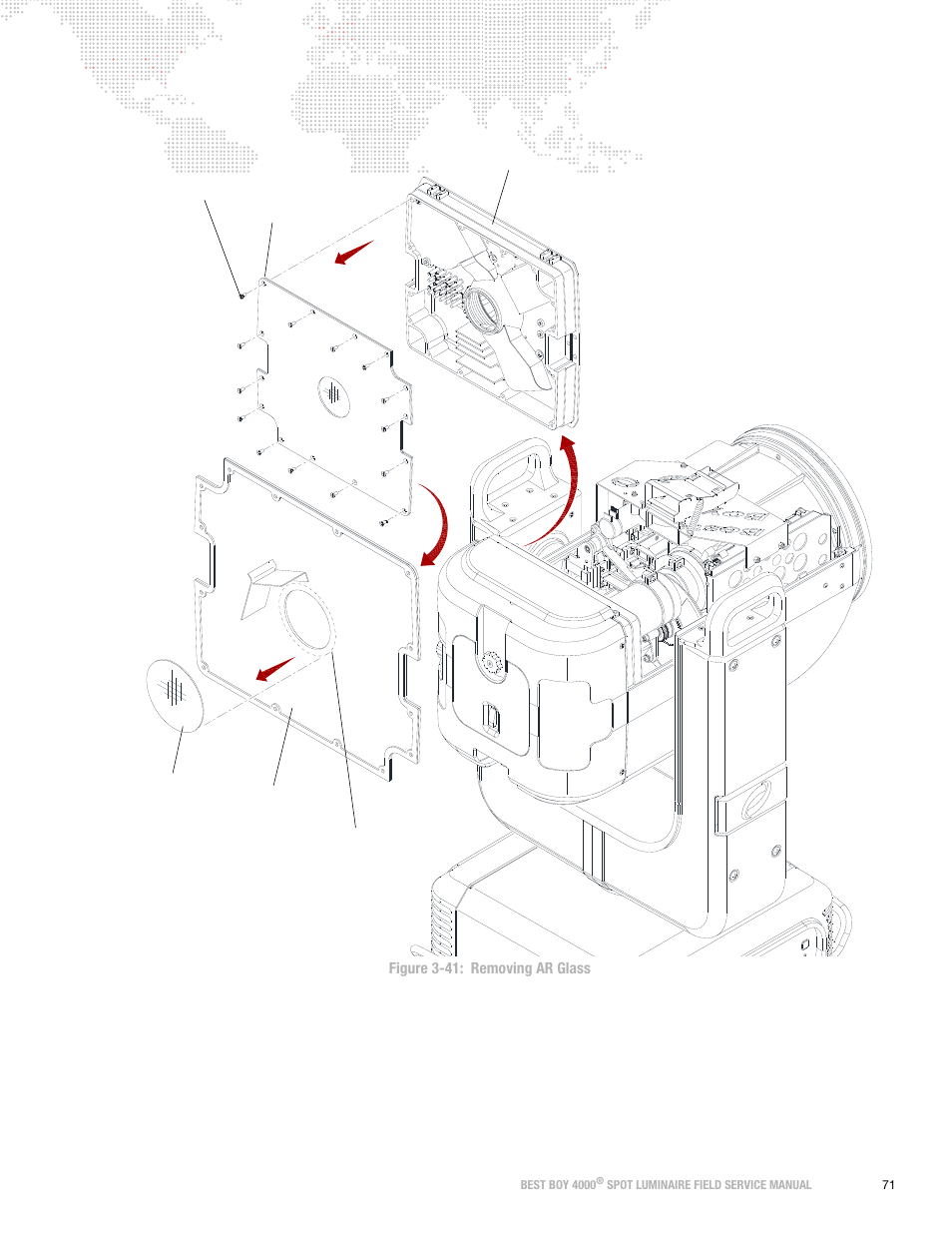 Ws ( figure 3-41 ), Figure 3-41, Figure 3-41: removing ar glass | Te mp j6 ex t | PRG Best Boy Field Service Manual User Manual | Page 79 / 120