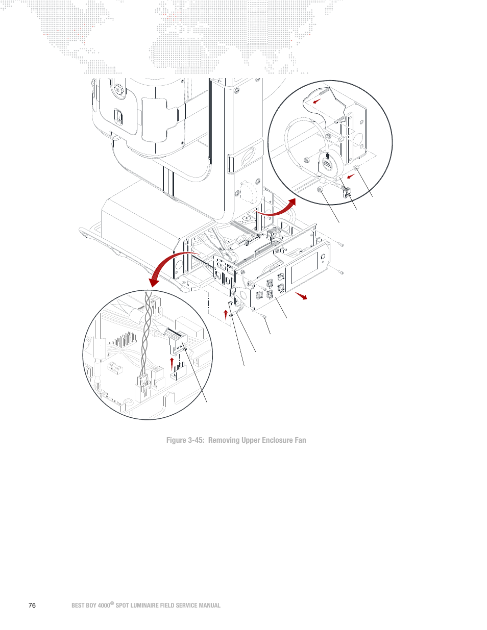 Figure 3-45: removing upper enclosure fan, Spot luminaire field service manual | PRG Best Boy Field Service Manual User Manual | Page 84 / 120