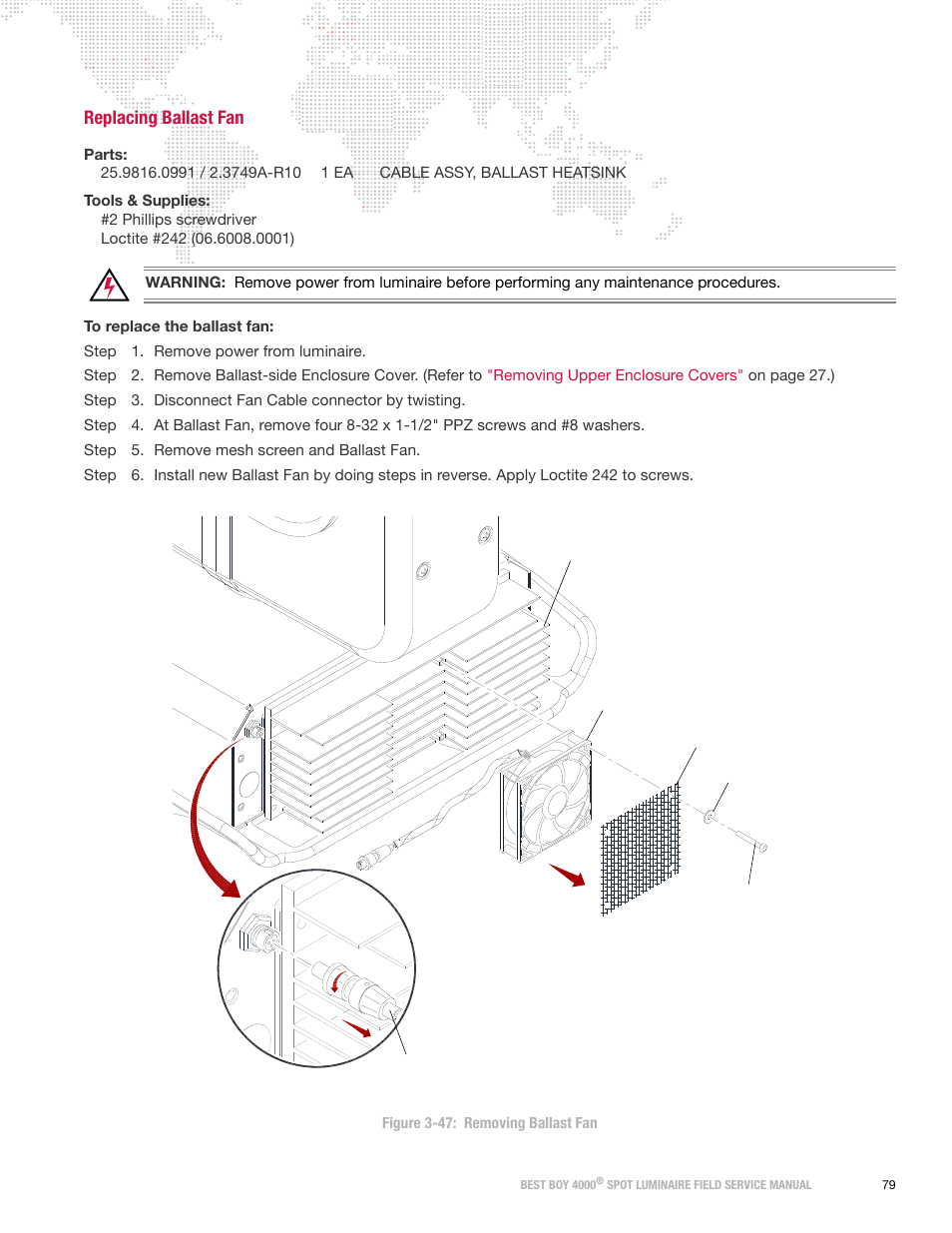 Replacing ballast fan | PRG Best Boy Field Service Manual User Manual | Page 87 / 120