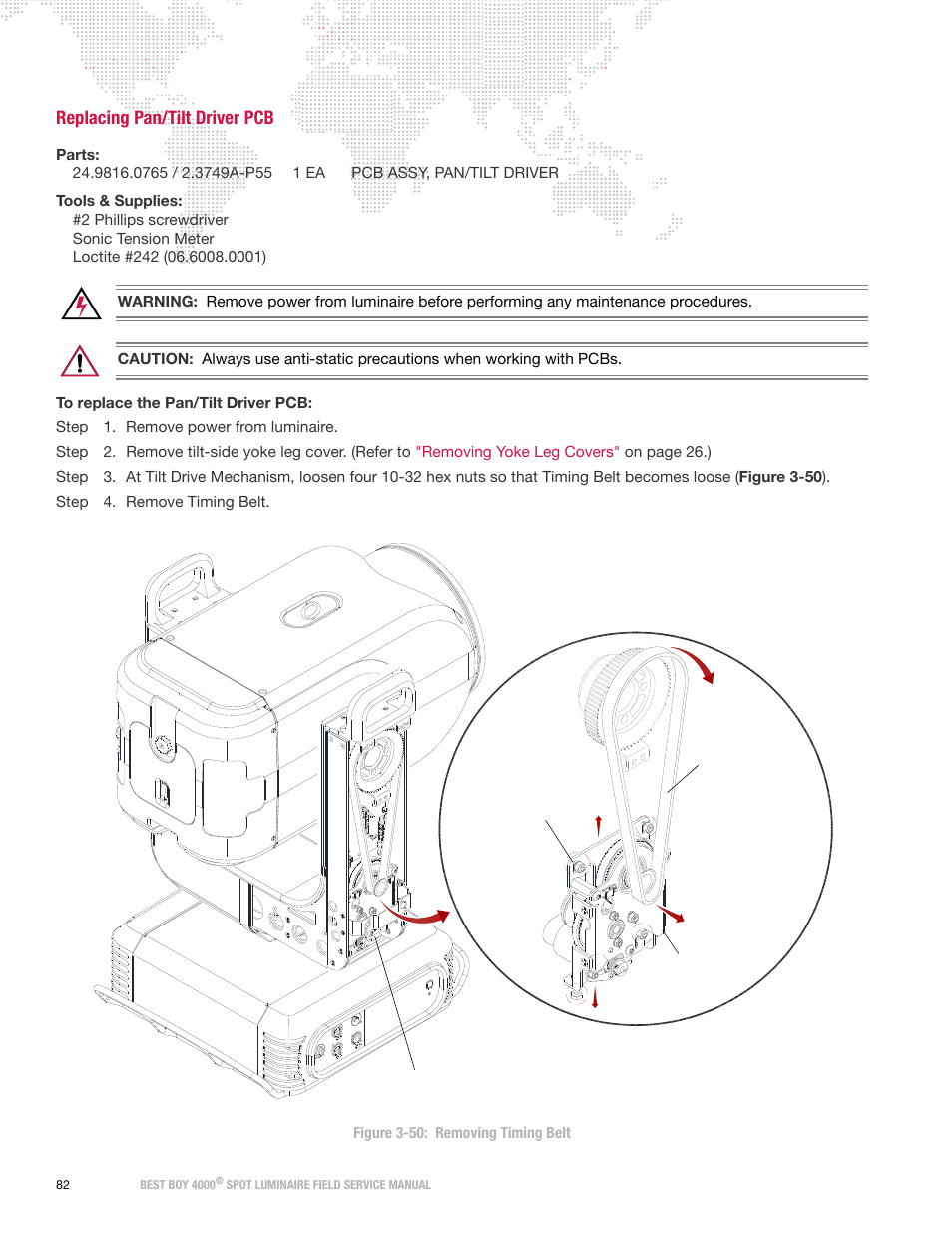 Replacing pan/tilt driver pcb | PRG Best Boy Field Service Manual User Manual | Page 90 / 120