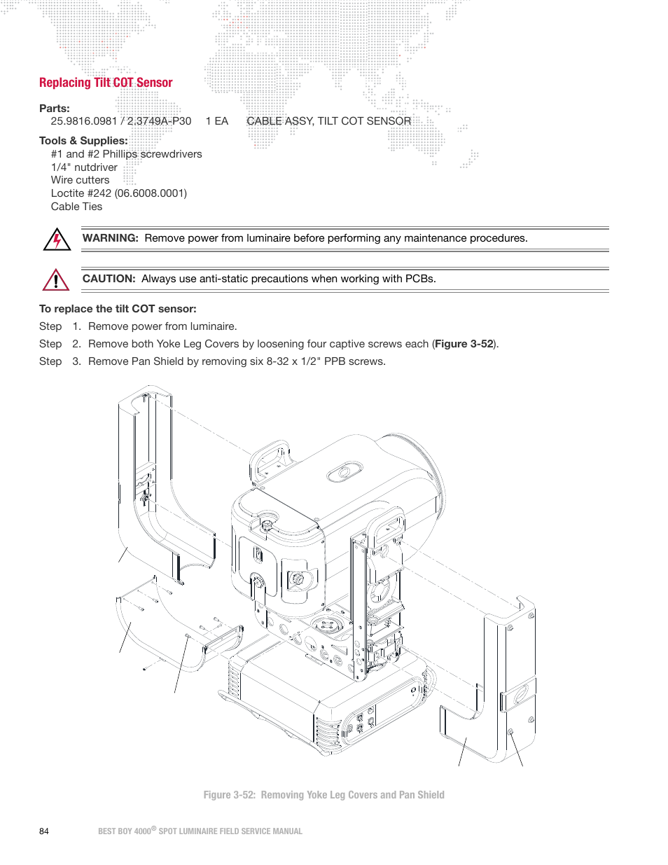 Replacing tilt cot sensor | PRG Best Boy Field Service Manual User Manual | Page 92 / 120