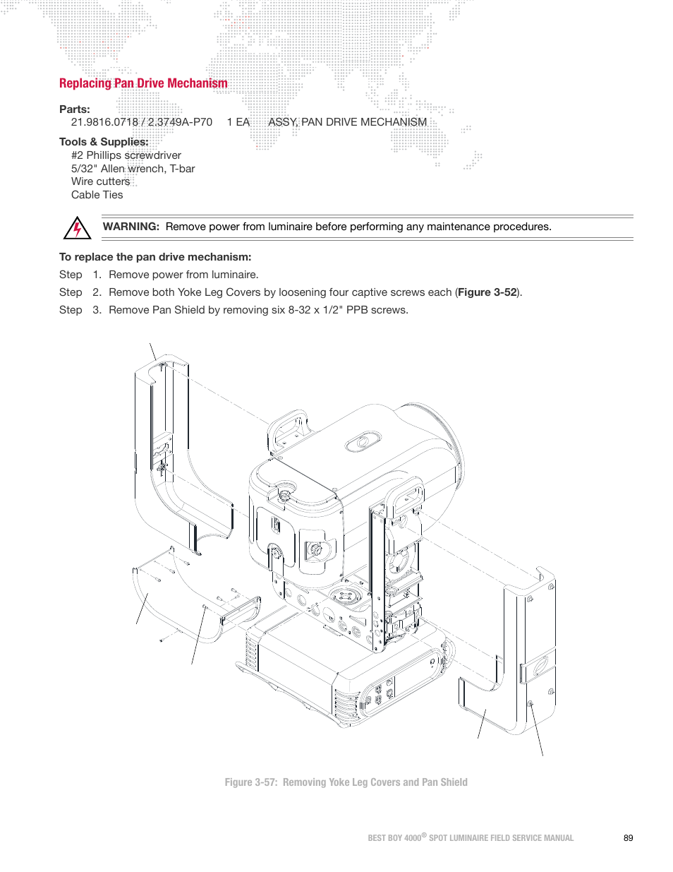 Replacing pan drive mechanism | PRG Best Boy Field Service Manual User Manual | Page 97 / 120