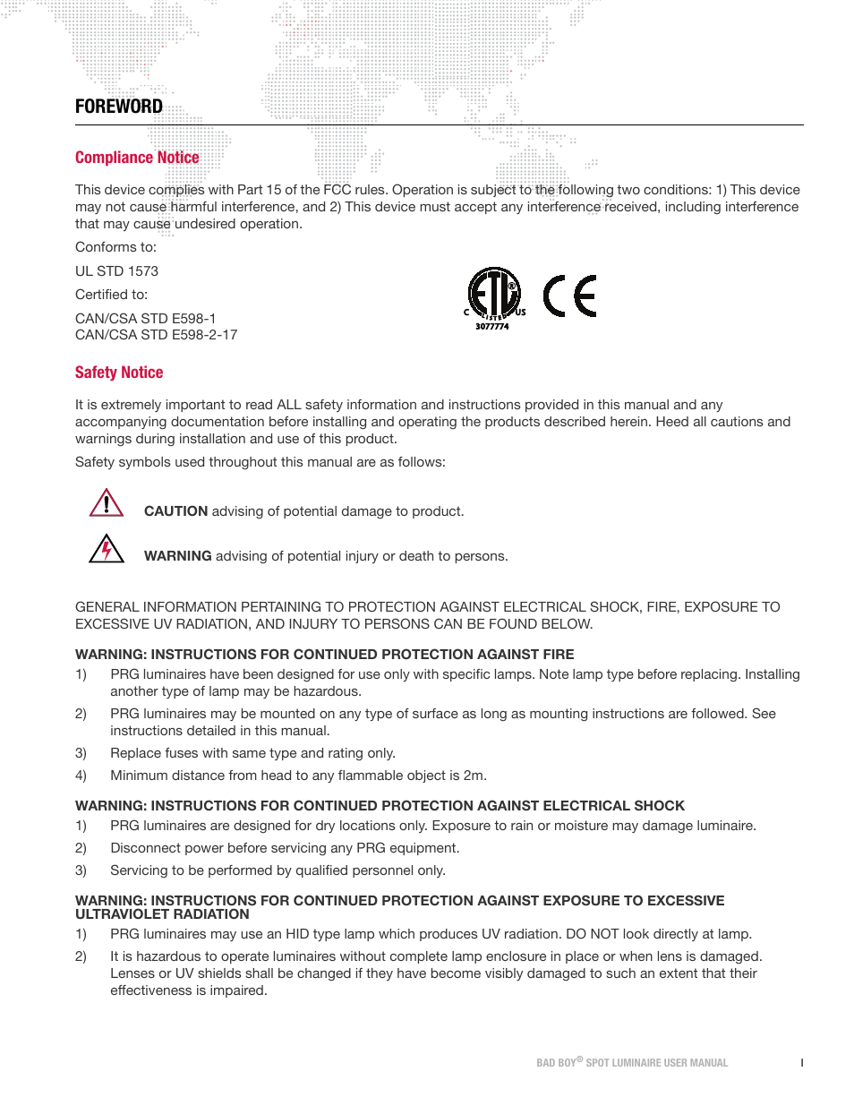 Foreword, Compliance notice, Safety notice | PRG Bad Boy User Manual 1.6 User Manual | Page 3 / 104