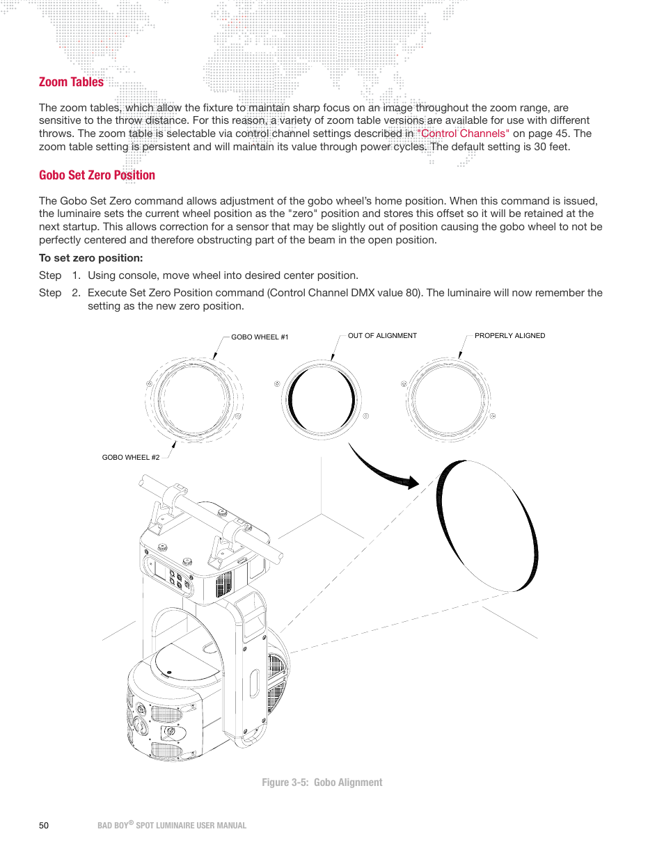 Zoom tables, Gobo set zero position, Zoom tables gobo set zero position | PRG Bad Boy User Manual 1.6 User Manual | Page 58 / 104
