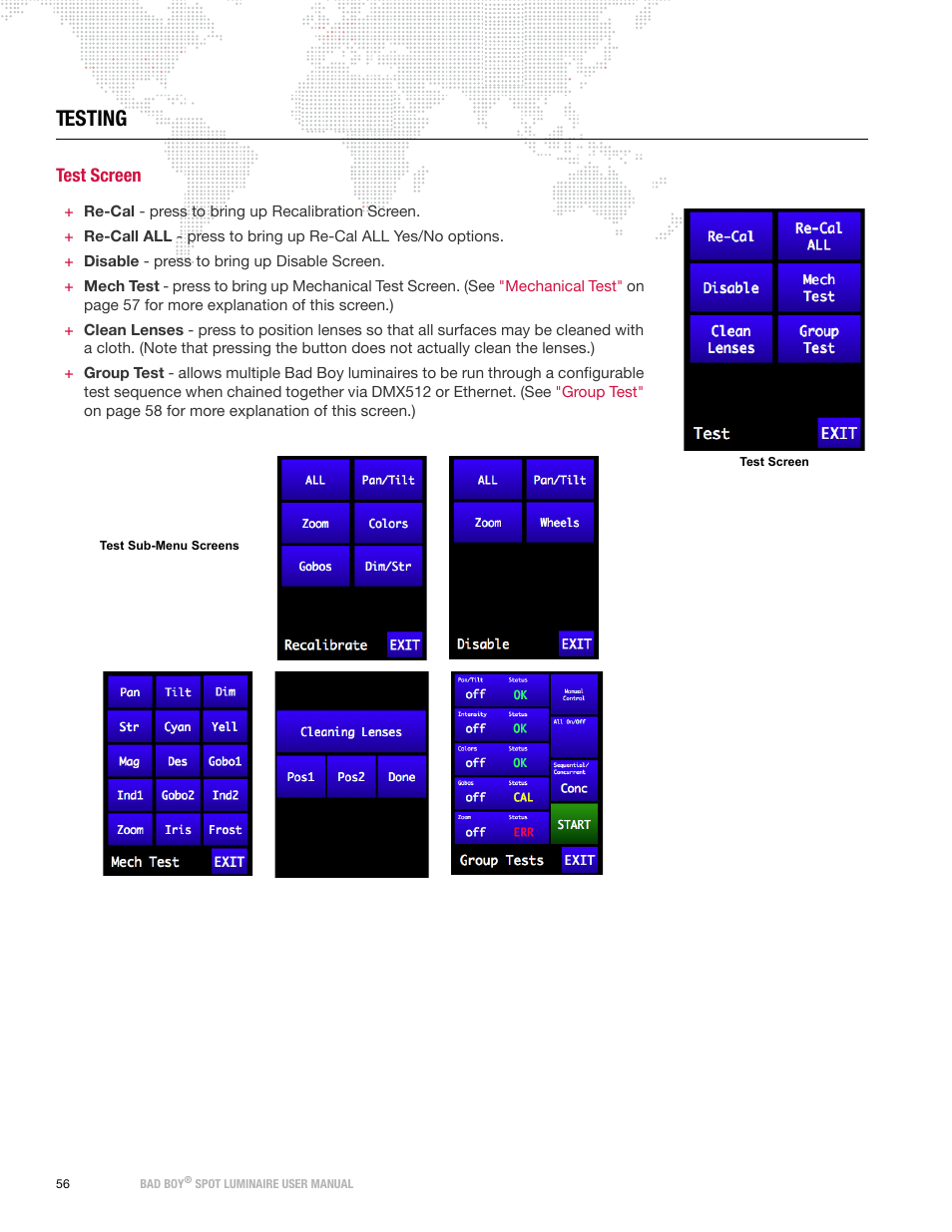 Testing, Test screen | PRG Bad Boy User Manual 1.6 User Manual | Page 64 / 104