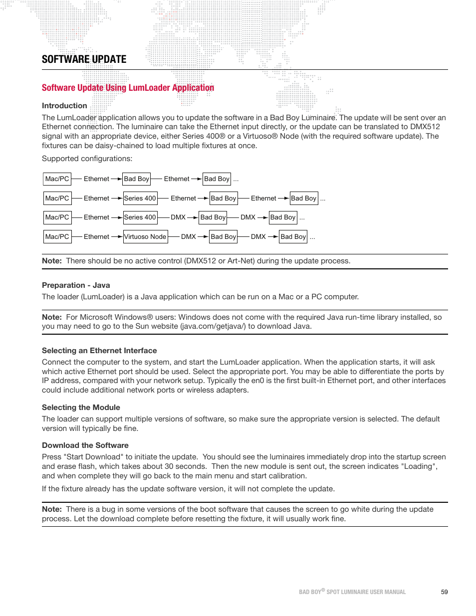 Software update, Software update using lumloader application | PRG Bad Boy User Manual 1.6 User Manual | Page 67 / 104