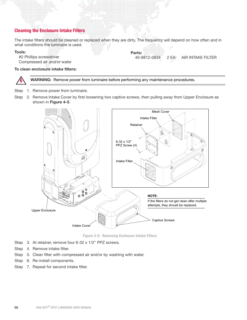 Cleaning the enclosure intake filters | PRG Bad Boy User Manual 1.6 User Manual | Page 74 / 104