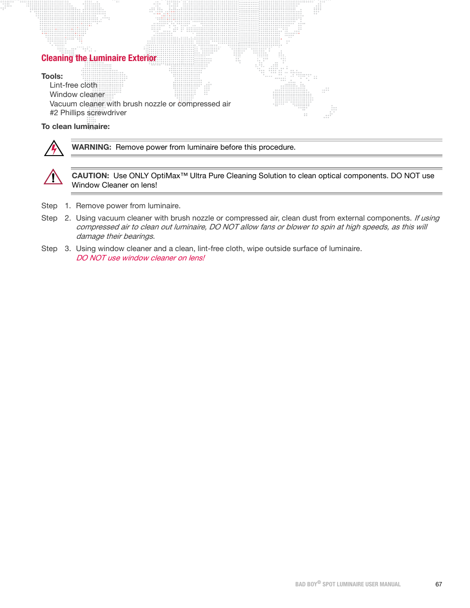 Cleaning the luminaire exterior | PRG Bad Boy User Manual 1.6 User Manual | Page 75 / 104