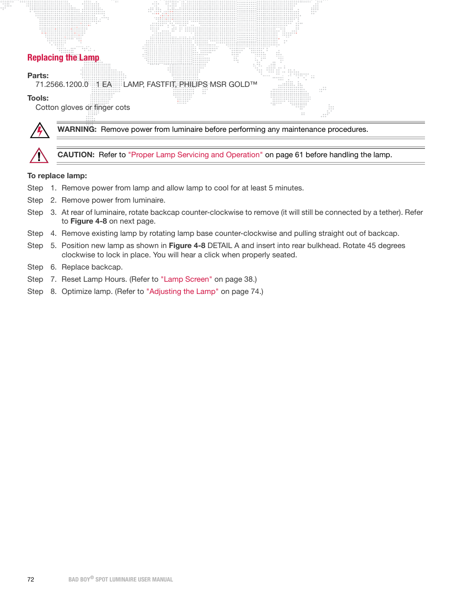 Replacing the lamp | PRG Bad Boy User Manual 1.6 User Manual | Page 80 / 104