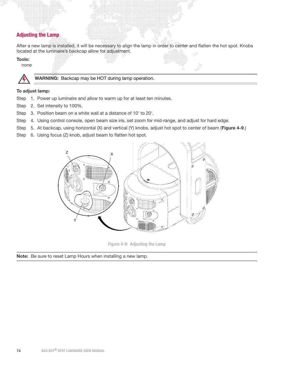 Adjusting the lamp | PRG Bad Boy User Manual 1.6 User Manual | Page 82 / 104