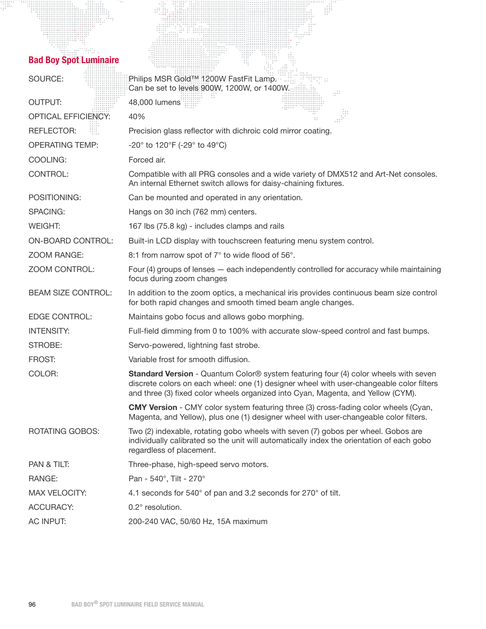 Bad boy spot luminaire | PRG Bad Boy Field Service Manual User Manual | Page 104 / 115