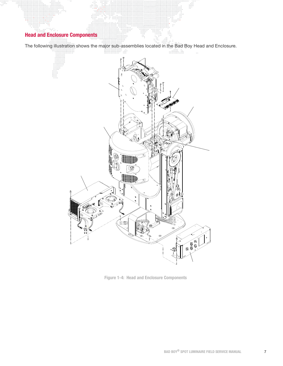 Head and enclosure components | PRG Bad Boy Field Service Manual User Manual | Page 15 / 115