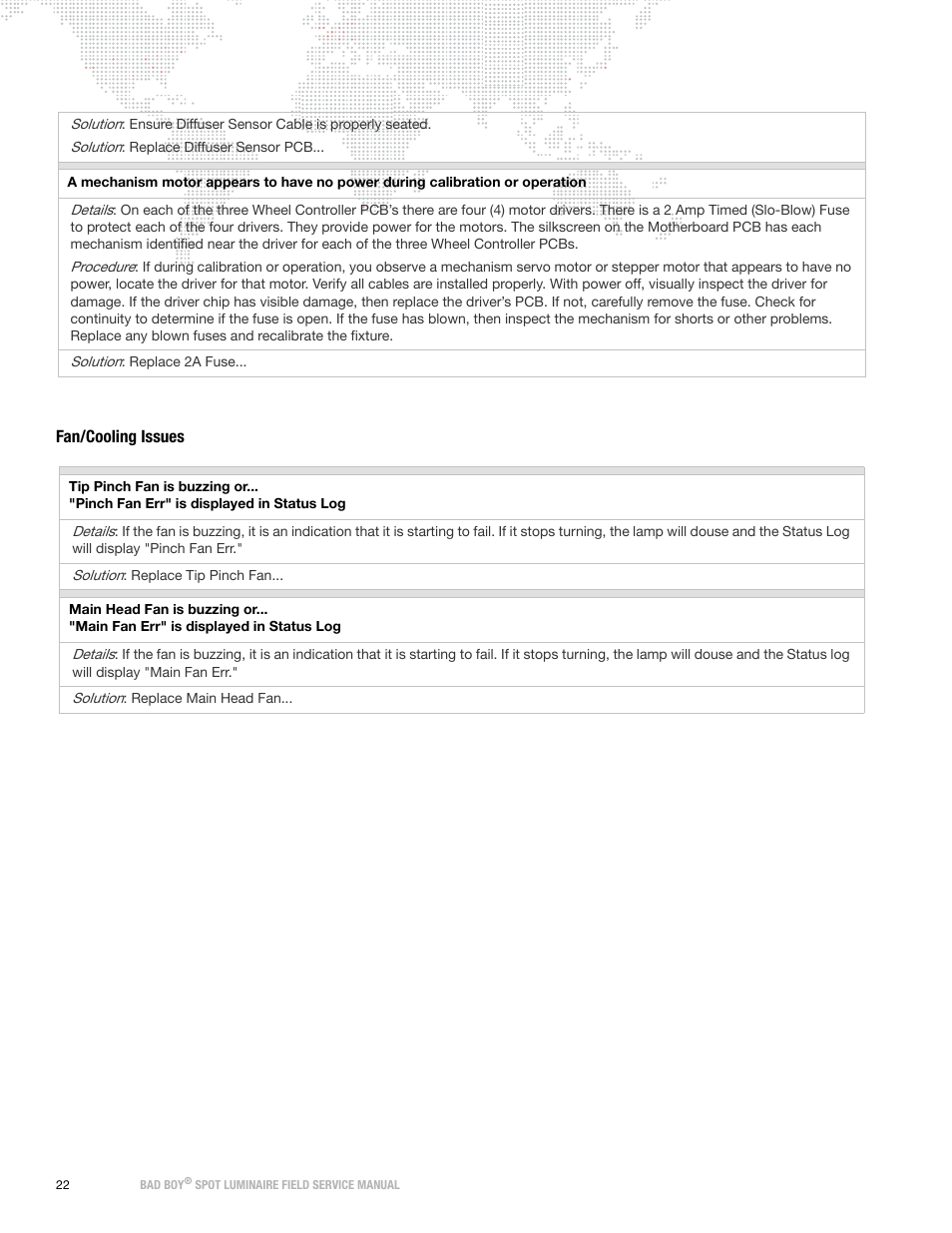 Fan/cooling issues | PRG Bad Boy Field Service Manual User Manual | Page 30 / 115