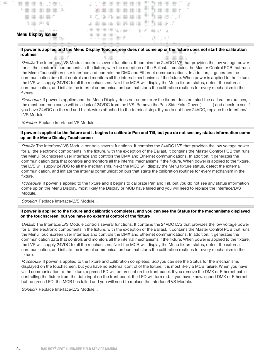 Menu display issues | PRG Bad Boy Field Service Manual User Manual | Page 32 / 115