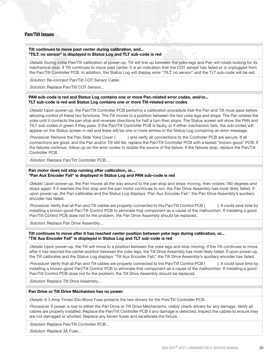 Pan/tilt issues | PRG Bad Boy Field Service Manual User Manual | Page 33 / 115