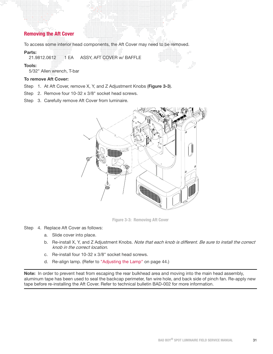 Removing the aft cover | PRG Bad Boy Field Service Manual User Manual | Page 39 / 115