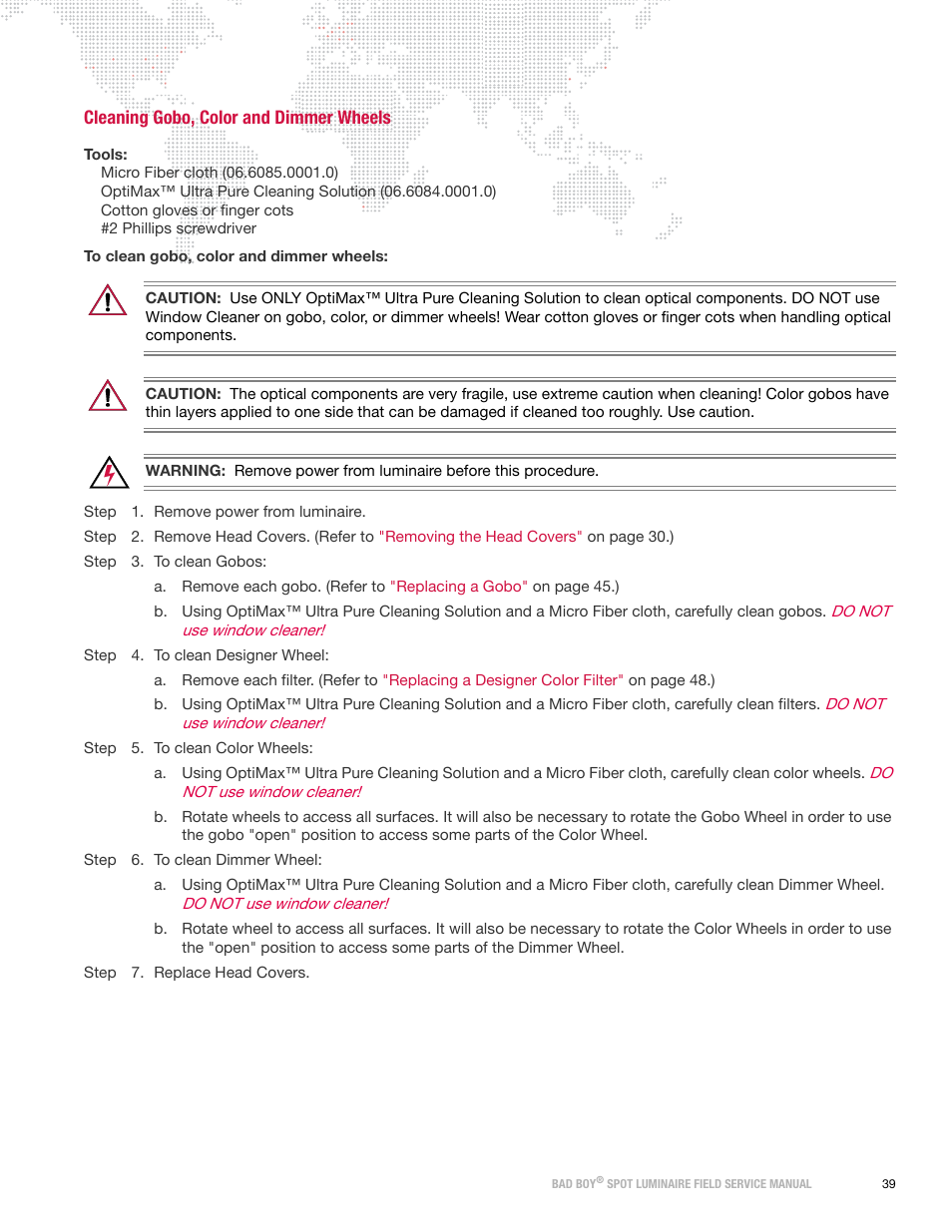 Cleaning gobo, color and dimmer wheels | PRG Bad Boy Field Service Manual User Manual | Page 47 / 115