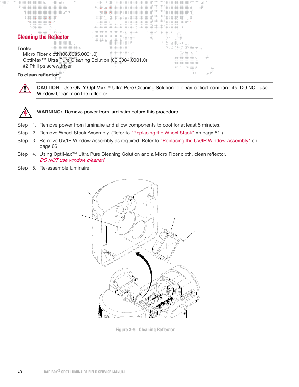 Cleaning the reflector | PRG Bad Boy Field Service Manual User Manual | Page 48 / 115