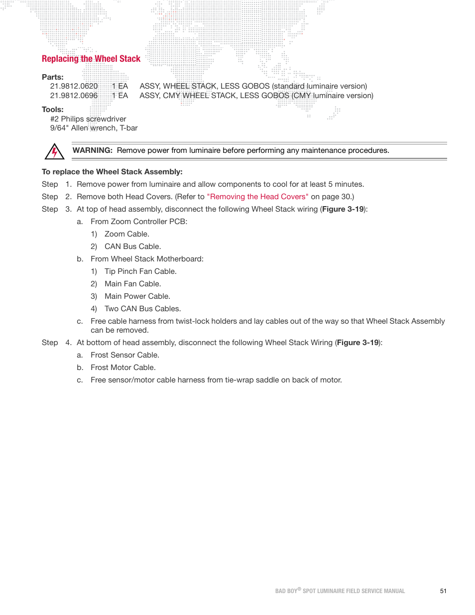 Replacing the wheel stack | PRG Bad Boy Field Service Manual User Manual | Page 59 / 115