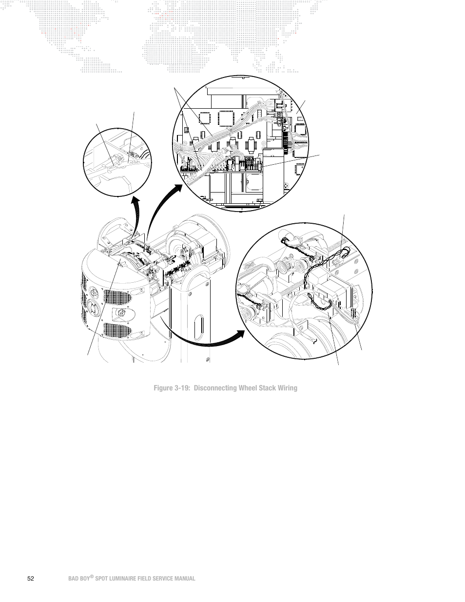 Figure 3-19 ), Figure 3-19, Figure 3-19: disconnecting wheel stack wiring | PRG Bad Boy Field Service Manual User Manual | Page 60 / 115