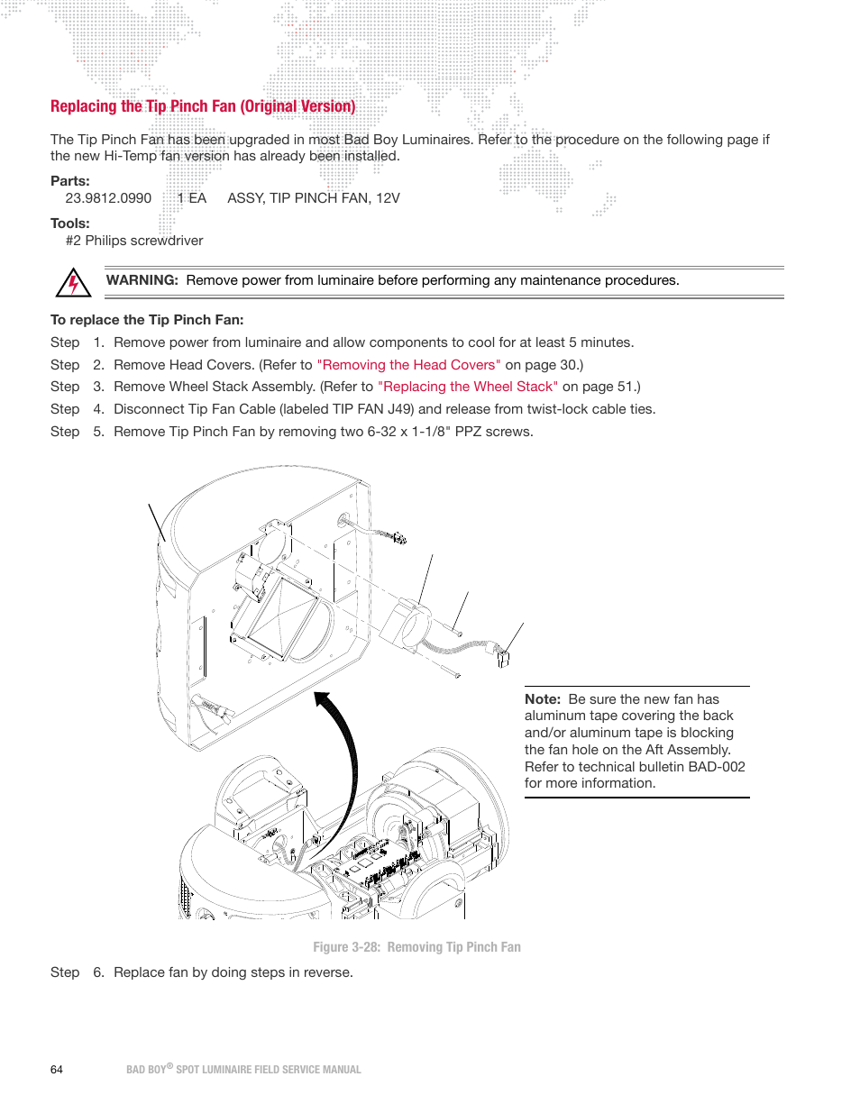 Replacing the tip pinch fan (original version) | PRG Bad Boy Field Service Manual User Manual | Page 72 / 115