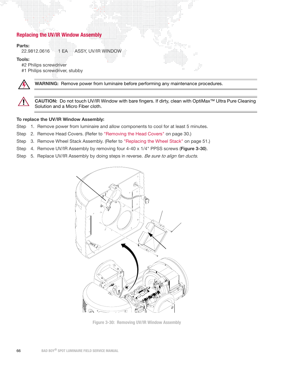 Replacing the uv/ir window assembly | PRG Bad Boy Field Service Manual User Manual | Page 74 / 115