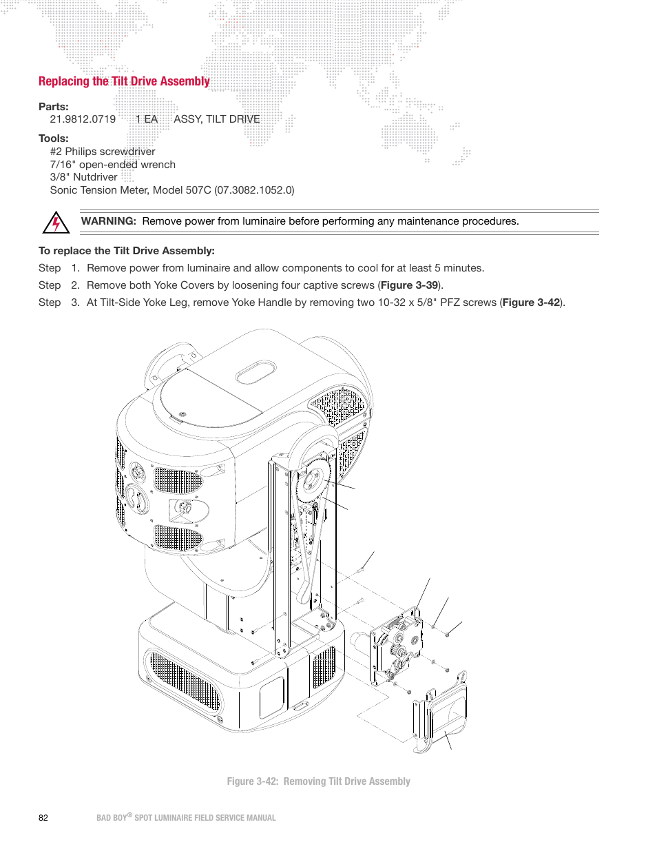 Replacing the tilt drive assembly | PRG Bad Boy Field Service Manual User Manual | Page 90 / 115