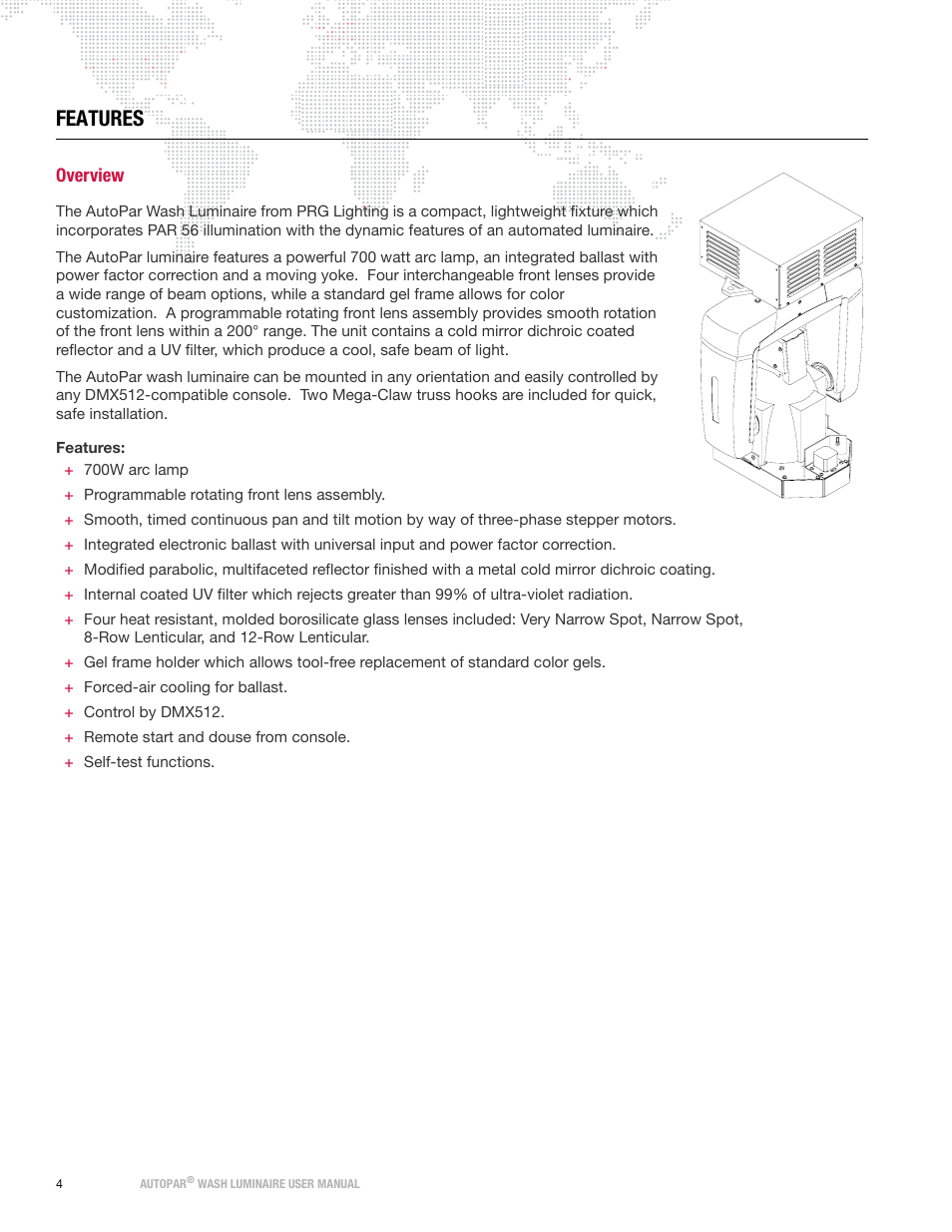 Features, Overview | PRG AutoPar User Manual 2.1 User Manual | Page 12 / 48