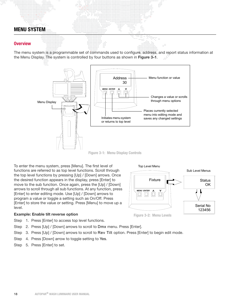 Menu system, Overview, Refer to | PRG AutoPar User Manual 2.1 User Manual | Page 26 / 48