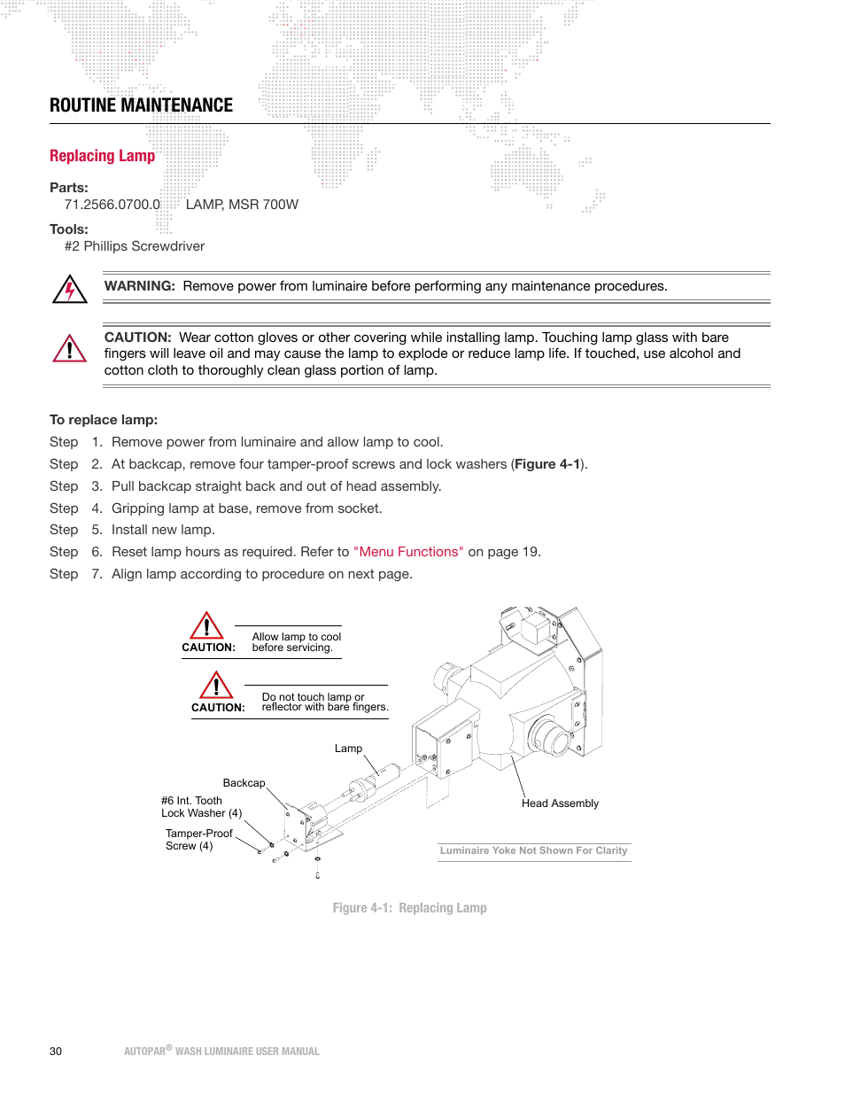 Routine maintenance, Replacing lamp | PRG AutoPar User Manual 2.1 User Manual | Page 38 / 48