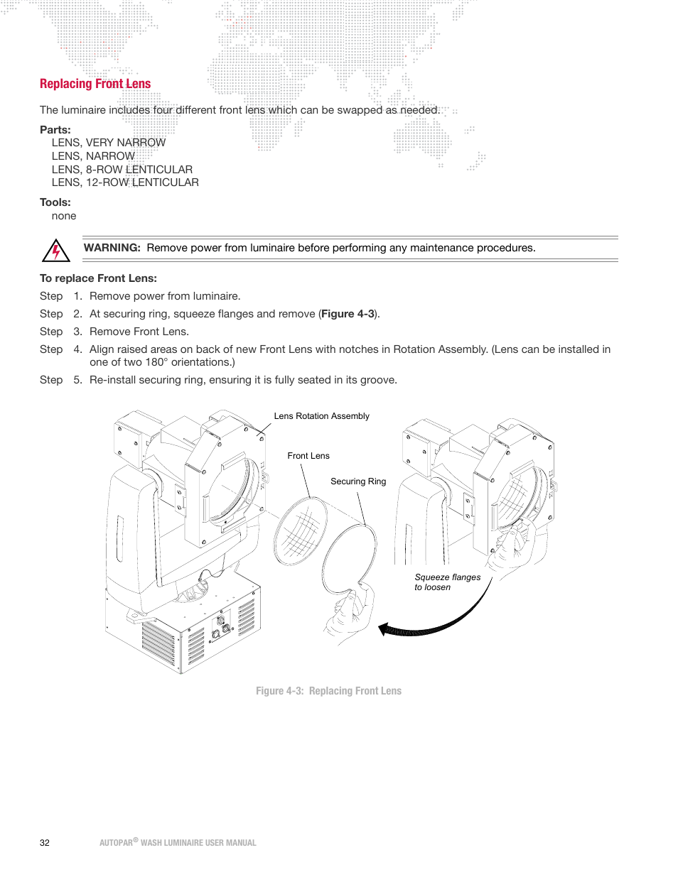 Replacing front lens | PRG AutoPar User Manual 2.1 User Manual | Page 40 / 48