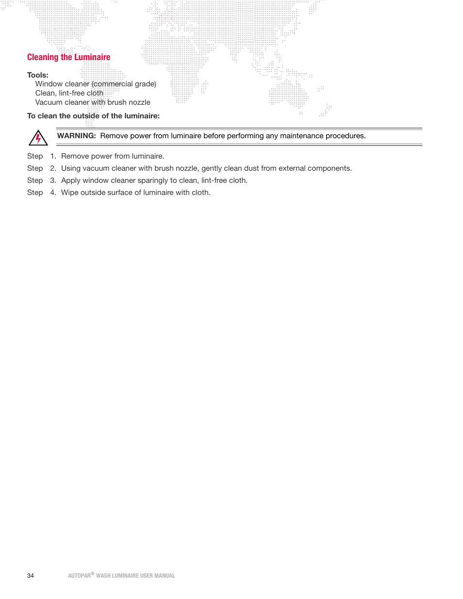 Cleaning the luminaire | PRG AutoPar User Manual 2.1 User Manual | Page 42 / 48