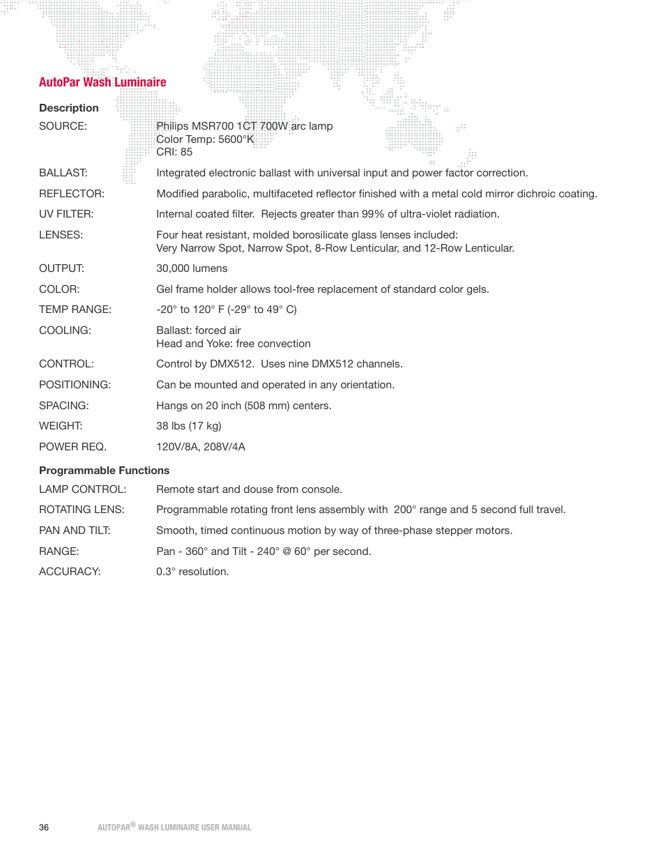 Autopar wash luminaire | PRG AutoPar User Manual 2.1 User Manual | Page 44 / 48