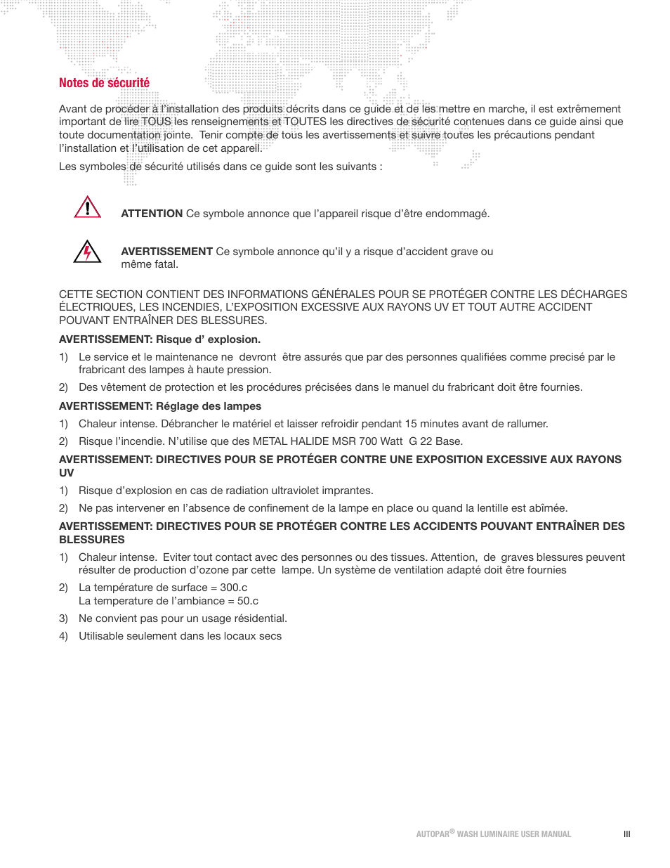 Notes de sécurité | PRG AutoPar User Manual 2.1 User Manual | Page 5 / 48