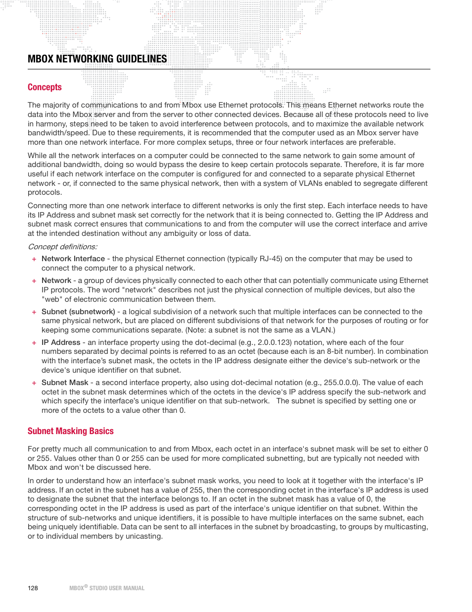 Mbox networking guidelines, Concepts, Subnet masking basics | Concepts subnet masking basics | PRG Mbox Studio Manual 3.9 User Manual | Page 136 / 158