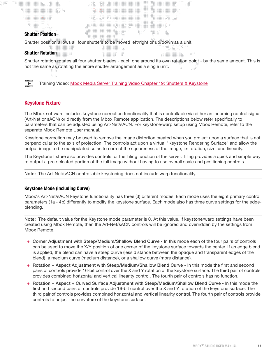 Shutter position, Shutter rotation, Keystone fixture | Keystone mode (including curve), Shutter position shutter rotation | PRG Mbox Studio Manual 3.9 User Manual | Page 19 / 158