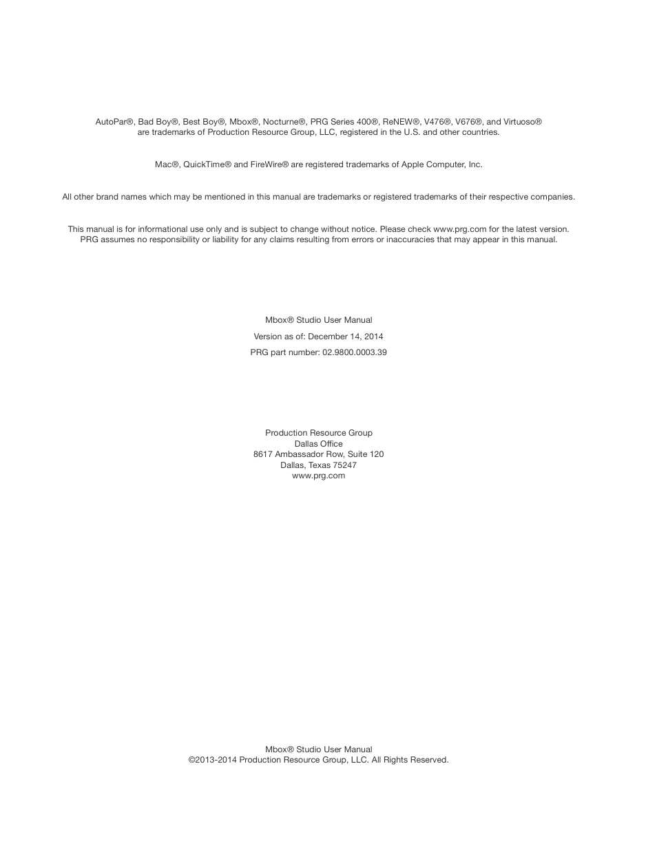 PRG Mbox Studio Manual 3.9 User Manual | Page 2 / 158