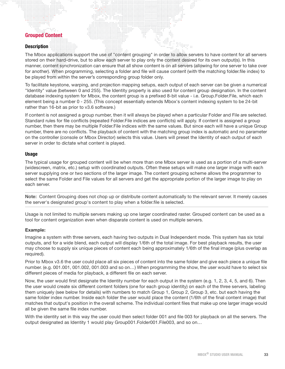 Grouped content, Description, Usage | Description usage | PRG Mbox Studio Manual 3.9 User Manual | Page 41 / 158