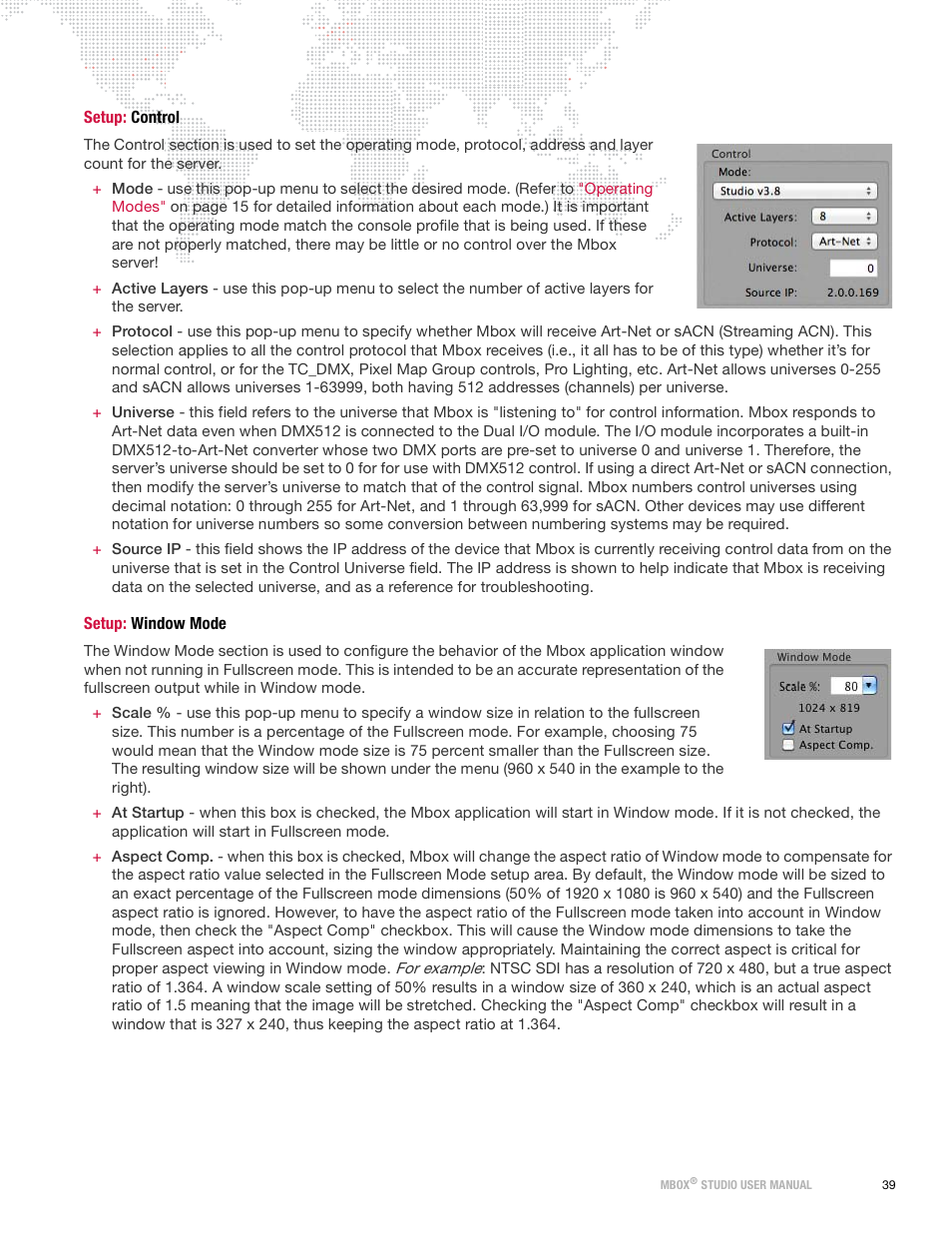 Setup: control, Setup: window mode, Setup: control setup: window mode | PRG Mbox Studio Manual 3.9 User Manual | Page 47 / 158