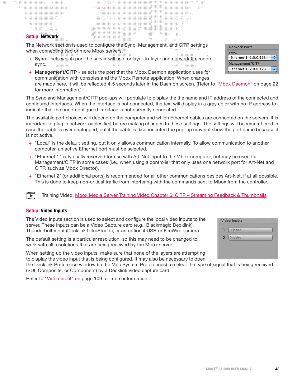 Setup: network, Setup: video inputs, Setup: network setup: video inputs | PRG Mbox Studio Manual 3.9 User Manual | Page 51 / 158
