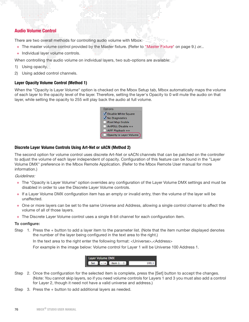 Audio volume control, Layer opacity volume control (method 1) | PRG Mbox Studio Manual 3.9 User Manual | Page 84 / 158
