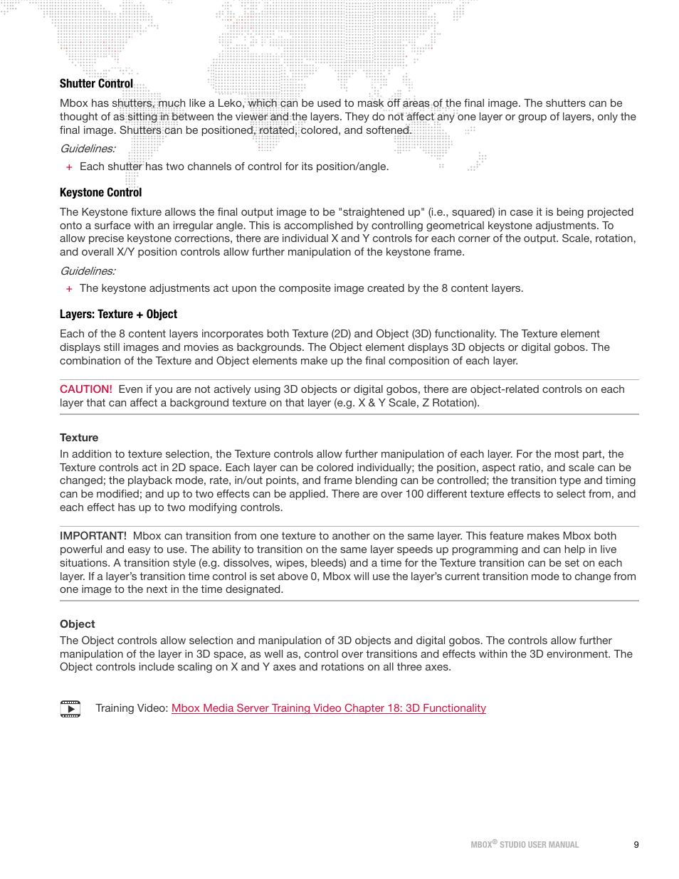 Shutter control, Keystone control, Layers: texture + object | PRG Mbox Studio Manual 3.8 User Manual | Page 17 / 194