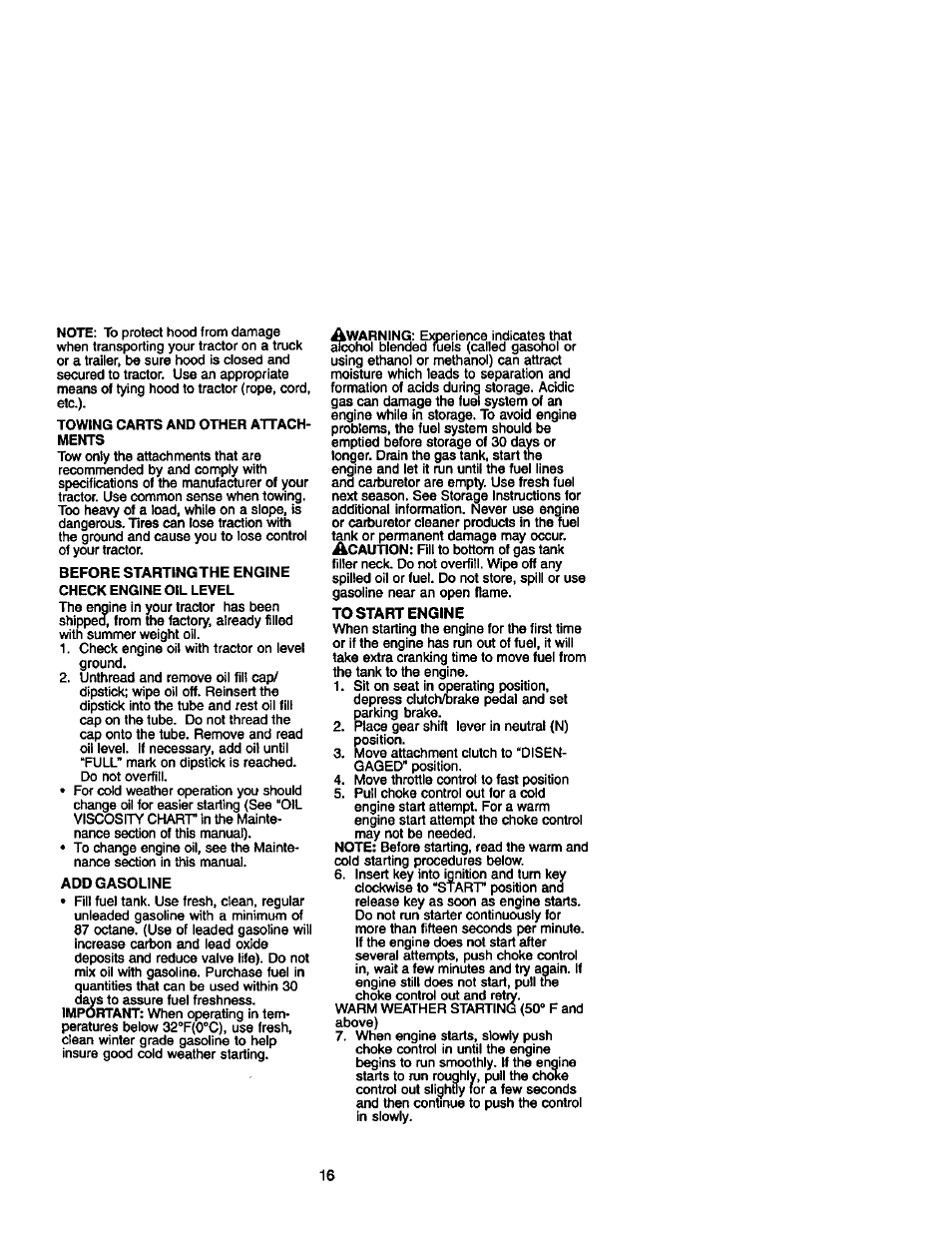 To start engine | Craftsman 917.272233 User Manual | Page 16 / 60