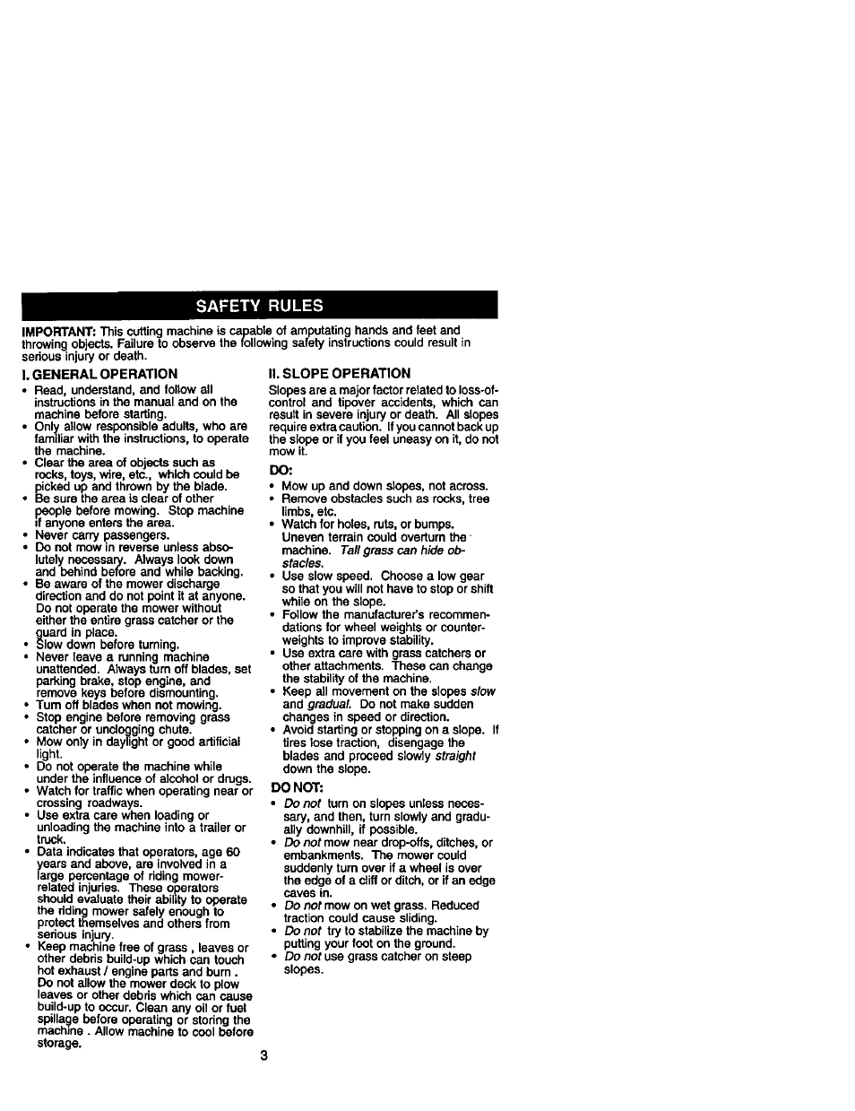 General operation, Ii. slope operation, Do not | Craftsman 917.272233 User Manual | Page 3 / 60