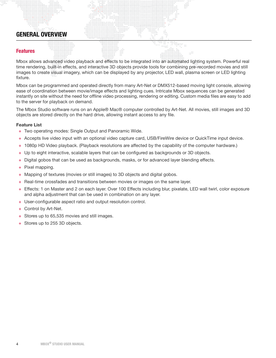 General overview, Features | PRG Mbox Studio Manual v3.7 User Manual | Page 12 / 172