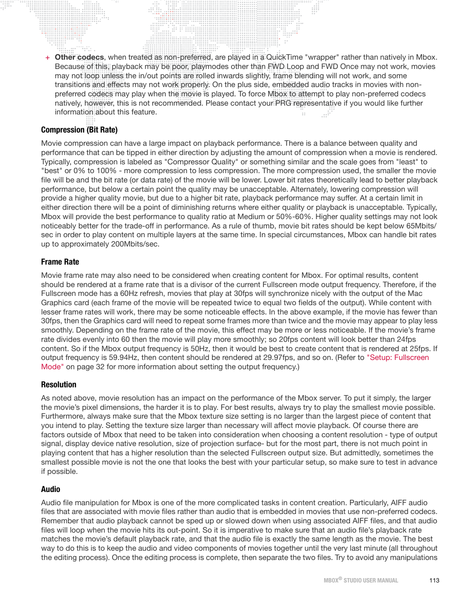 Compression (bit rate), Frame rate, Resolution | Audio, Compression (bit rate) frame rate resolution audio | PRG Mbox Studio Manual v3.7 User Manual | Page 121 / 172