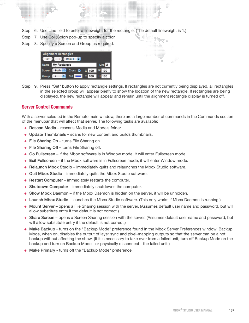 Server control commands, Server, Control commands | PRG Mbox Studio Manual v3.7 User Manual | Page 145 / 172